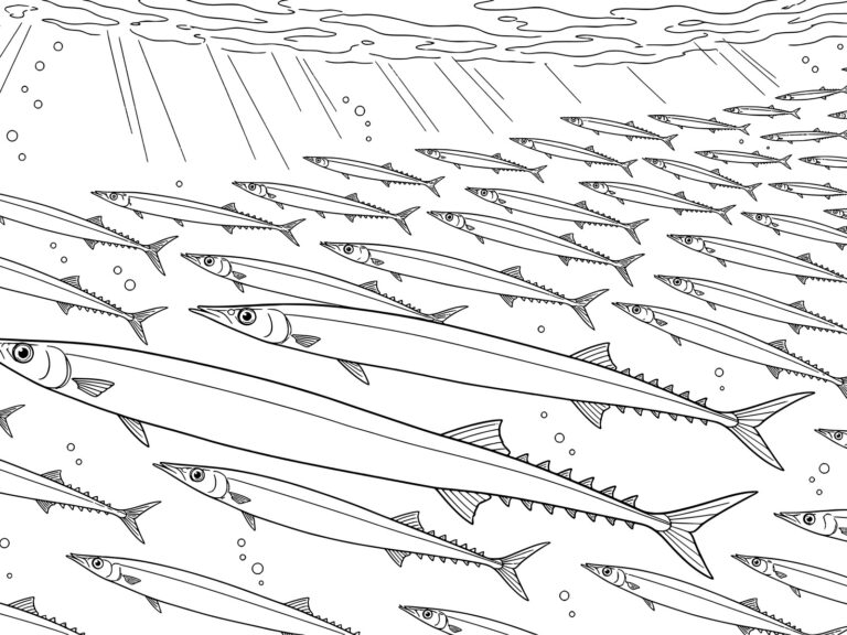 Free printable Pacific saury coloring page