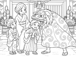 頭をかんでもらおうの無料塗り絵イラスト（知育・高齢者レク用）