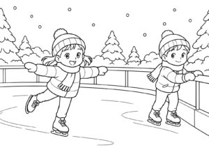 Free printable Skating at an outdoor rink coloring page