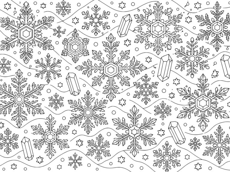 雪の結晶の無料塗り絵イラスト（知育・高齢者レク用）