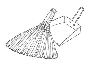 Free printable Old-fashioned cleaning (Broom and dustpan) coloring page