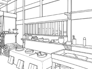 Free printable Traditional Japanese kitchen stove coloring page