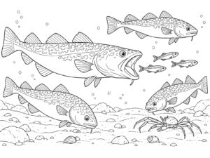 Free printable Pacific cod in the deep sea coloring page