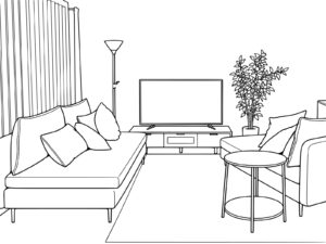 Free printable Living room with a TV coloring page