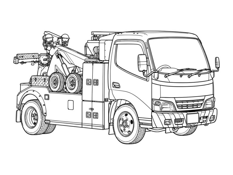 レッカー車の無料塗り絵イラスト（知育・高齢者レク用）