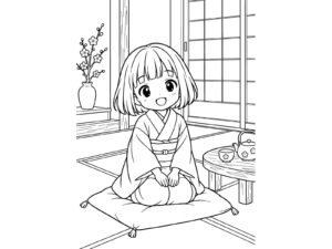 座敷童子の無料塗り絵イラスト（知育・高齢者レク用）