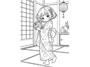 Free printable Zashiki-warashi (Girl) coloring page
