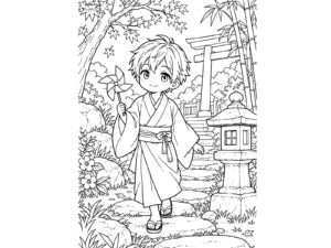 Free printable Zashiki Warashi (boy) coloring page